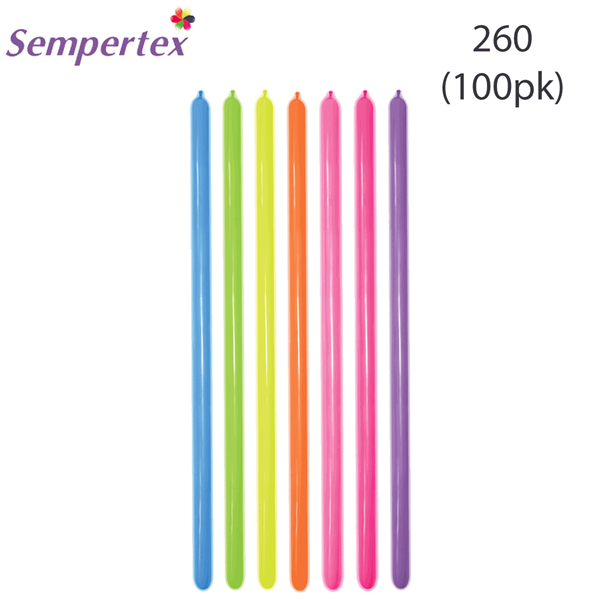 Sempertex Let's Glow Neon 260 Assorted Modelling Balloons 100pk