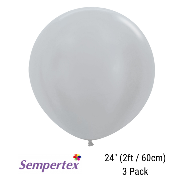 Sempertex Satin Silver 24" Latex Balloons 3pk