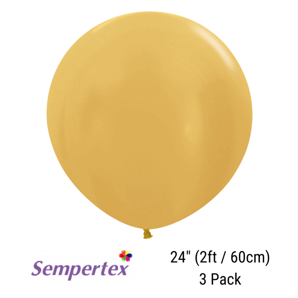 Sempertex Metallic Gold 24" Latex Balloons 3pk