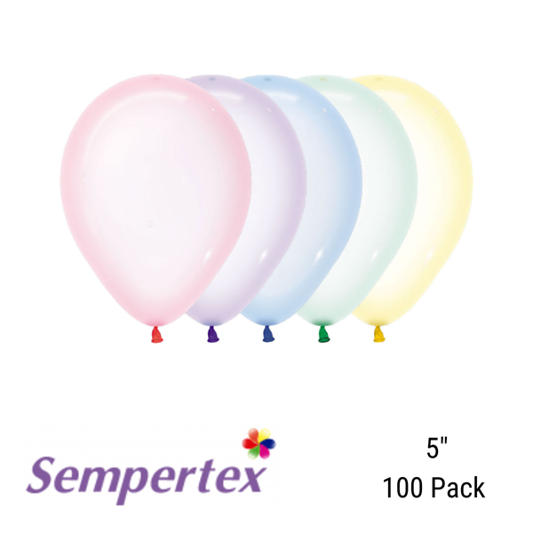 Sempertex 5" Crystal Clear Assorted Colour Latex Balloons 100pk