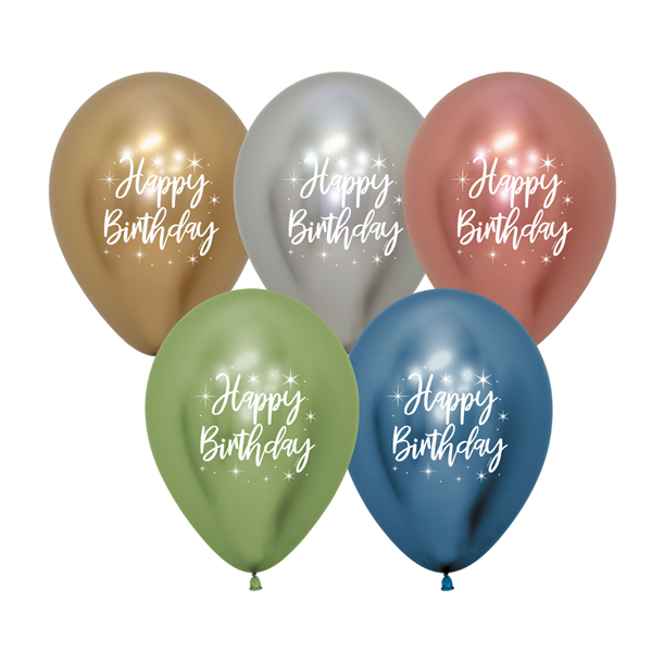 Reflex Assorted Happy Birthday 12" Latex Balloons 25pk