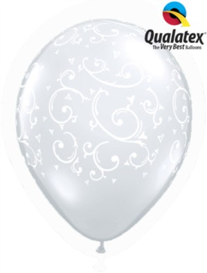 Qualatex 11" Diamond Clear Filigree & Hearts Latex Balloons 50pk