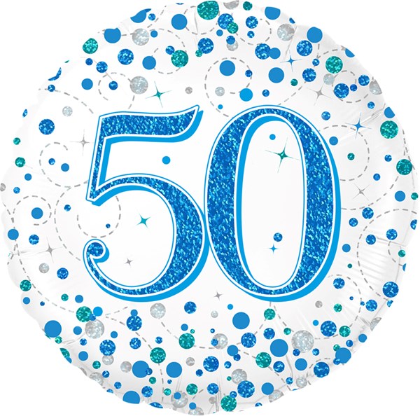 Blue Sparkling Fizz 50th Birthday 18" Foil Balloon