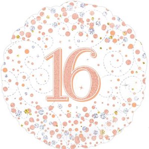 16th Birthday Sparkling Fizz White 18" Foil Balloon