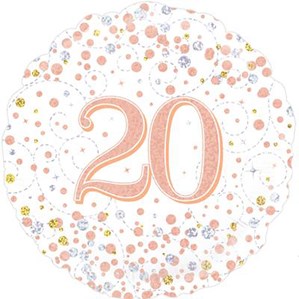 20th Birthday Sparkling Fizz White 18" Foil Balloon