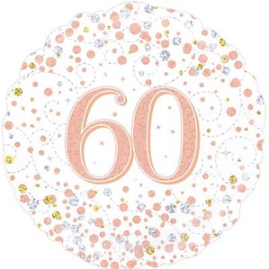 60th Birthday Sparkling Fizz White 18" Foil Balloon