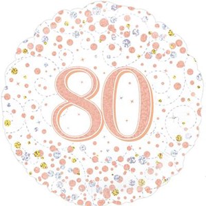 80th Birthday Sparkling Fizz White 18" Foil Balloon