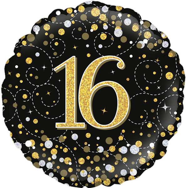 NEW 16th Birthday Sparkling Fizz Black 18" Foil Balloon