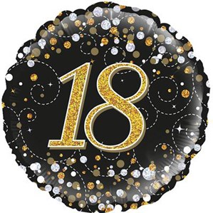 18th Birthday Sparkling Fizz Black 18" Foil Balloon