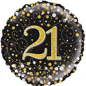 21st Birthday Sparkling Fizz Black 18" Foil Balloon