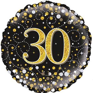 30th Birthday Sparkling Fizz Black 18" Foil Balloon