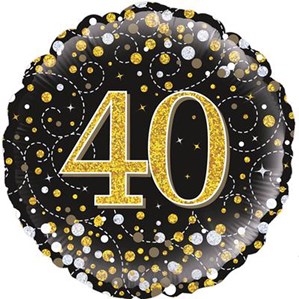 40th Birthday Sparkling Fizz Black 18" Foil Balloon