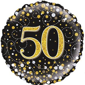 50th Birthday Sparkling Fizz Black 18" Foil Balloon