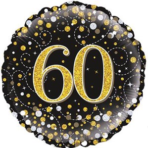 60th Birthday Sparkling Fizz Black 18" Foil Balloon