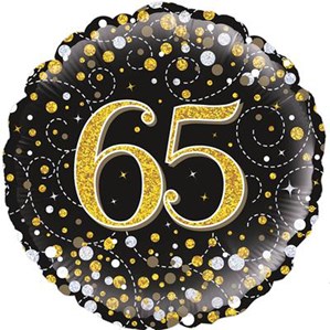 65th Birthday Sparkling Fizz Black 18" Foil Balloon