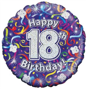 18" 18th Birthday Streamers Holographic Foil Balloon