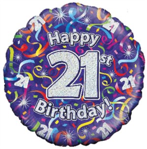18" 21st Birthday Streamers Holographic Foil Balloon