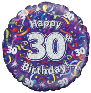 18" 30th Birthday Streamers Holographic Foil Balloon