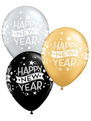 Happy New Year Confetti 11" Latex Balloons 25pk