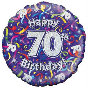 18" 70th Birthday Streamers Holographic Foil Balloon
