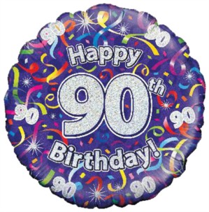 18" 90th Birthday Streamers Holographic Foil Balloon