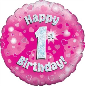 18" 1st Birthday Pink Holographic Foil Balloon
