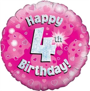 18" 4th Birthday Pink Holographic Foil Balloon