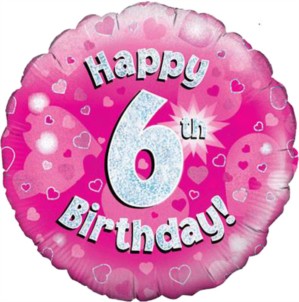 18" 6th Birthday Pink Holographic Foil Balloon