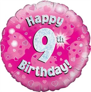 18" 9th Birthday Pink Holographic Foil Balloon
