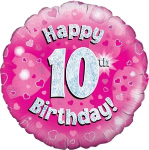 18" 10th Birthday Pink Holographic Foil Balloon