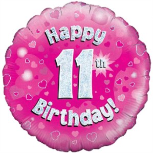 18" 11th Birthday Pink Holographic Foil Balloon