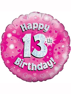18" 13th Birthday Pink Holographic Foil Balloon