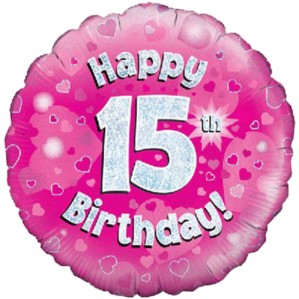 18" 15th Birthday Pink Holographic Foil Balloon
