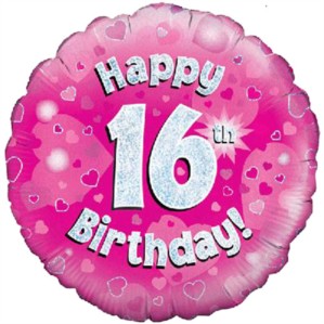 18" 16th Birthday Pink Holographic Foil Balloon