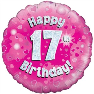 18" 17th Birthday Pink Holographic Foil Balloon