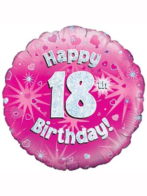 18" 18th Birthday Pink Holographic Foil Balloon