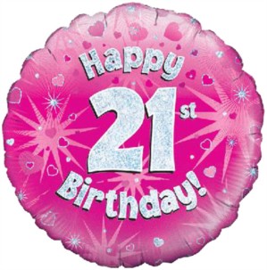 18" 21st Birthday Pink Holographic Foil Balloon