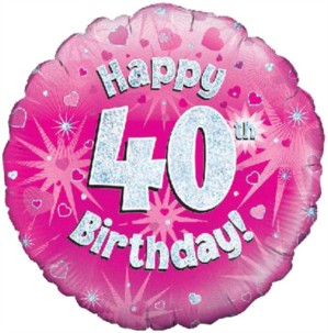 18" 40th Birthday Pink Holographic Foil Balloon