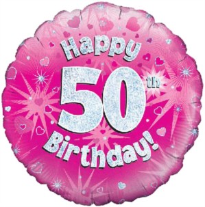 18" 50th Birthday Pink Holographic Foil Balloon
