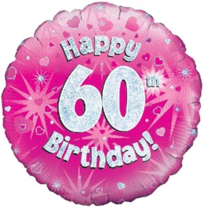 18" 60th Birthday Pink Holographic Foil Balloon