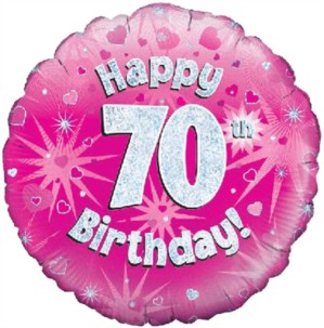 18" 70th Birthday Pink Holographic Foil Balloon