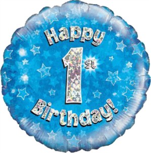 18" 1st Birthday Blue Holographic Foil Balloon