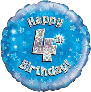 18" 4th Birthday Blue Holographic Foil Balloon