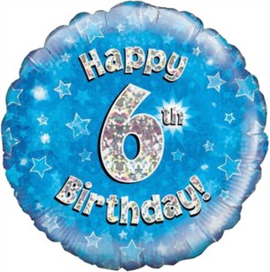18" 6th Birthday Blue Holographic Foil Balloon