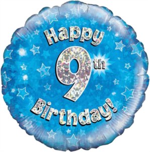 18" 9th Birthday Blue Holographic Foil Balloon