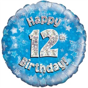18" 12th Birthday Blue Holographic Foil Balloon
