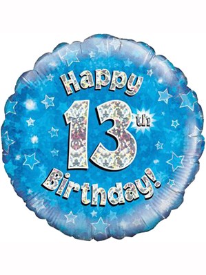 18" 13th Birthday Blue Holographic Foil Balloon