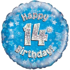 18" 14th Birthday Blue Holographic Foil Balloon