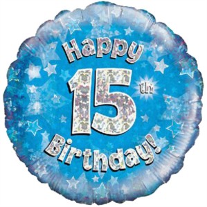 18" 15th Birthday Blue Holographic Foil Balloon
