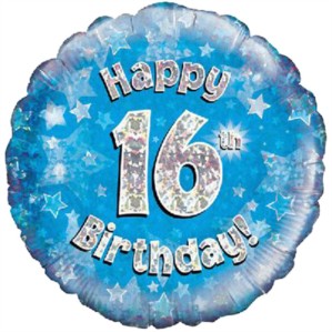 18" 16th Birthday Blue Holographic Foil Balloon